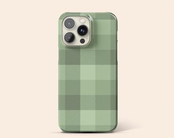 Green Checkered Plaid Phone Case, Dusty Green Check iPhone 15 Case, iPhone 14 Pro Max Slim Case, iPhone 13 Matte Case, iPhone 12 Tough Case