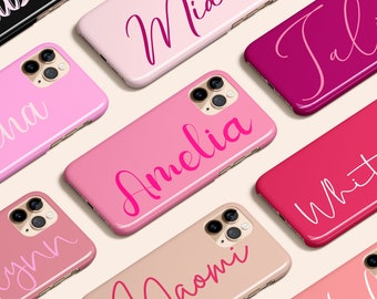 Pink Custom Name Phone Case iPhone 14 Personalized Name Case Pink Customized iPhone 13 Protective Case Cursive Name iPhone 12 Case Gift Idea