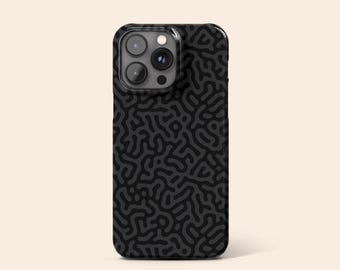 Black Turing Phone Case, Dark Grey Abstract Squiggles Pattern Design, Protective Hard Cover