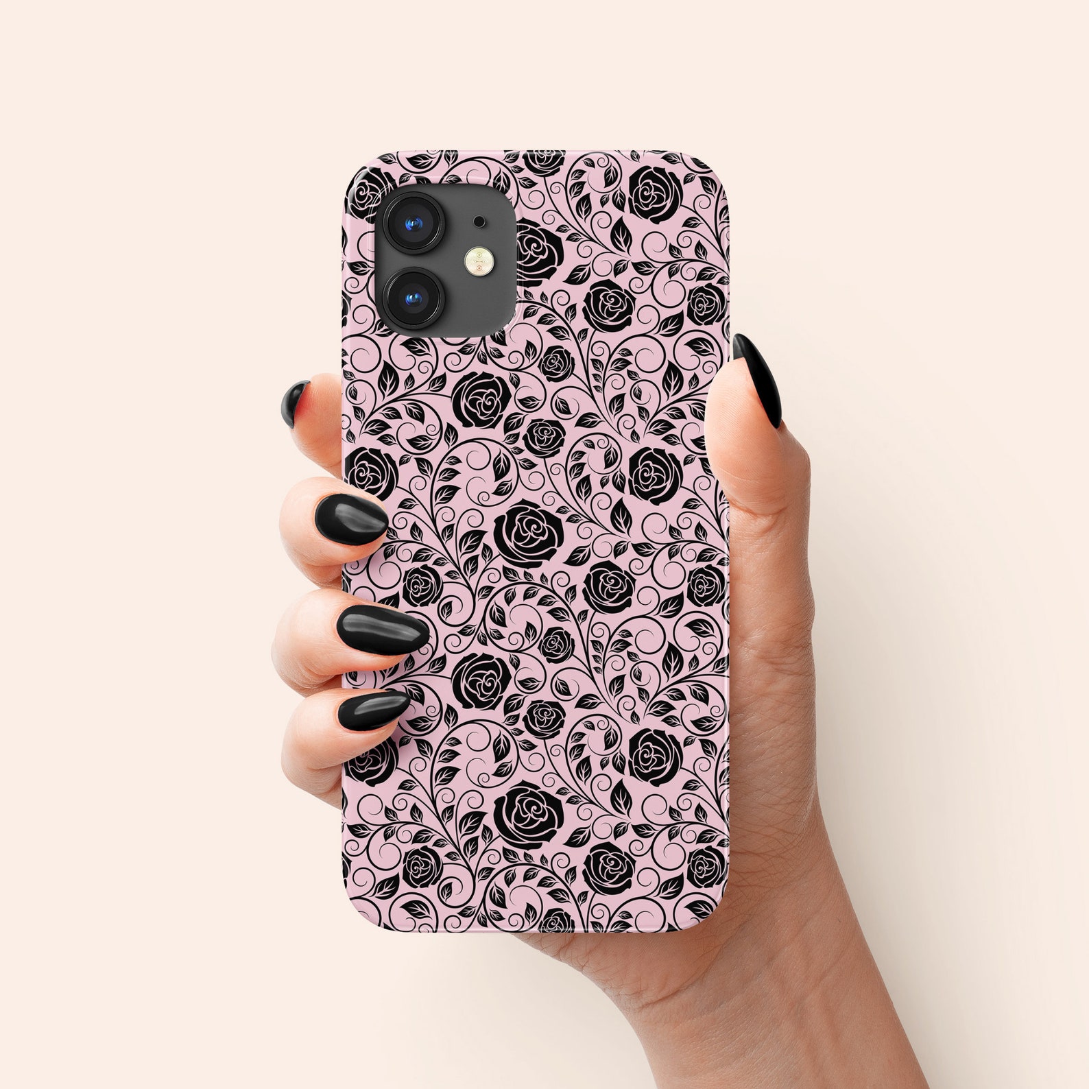 Black Rose Phone Case Pink Rose iPhone 12 Case Floral iPhone Etsy