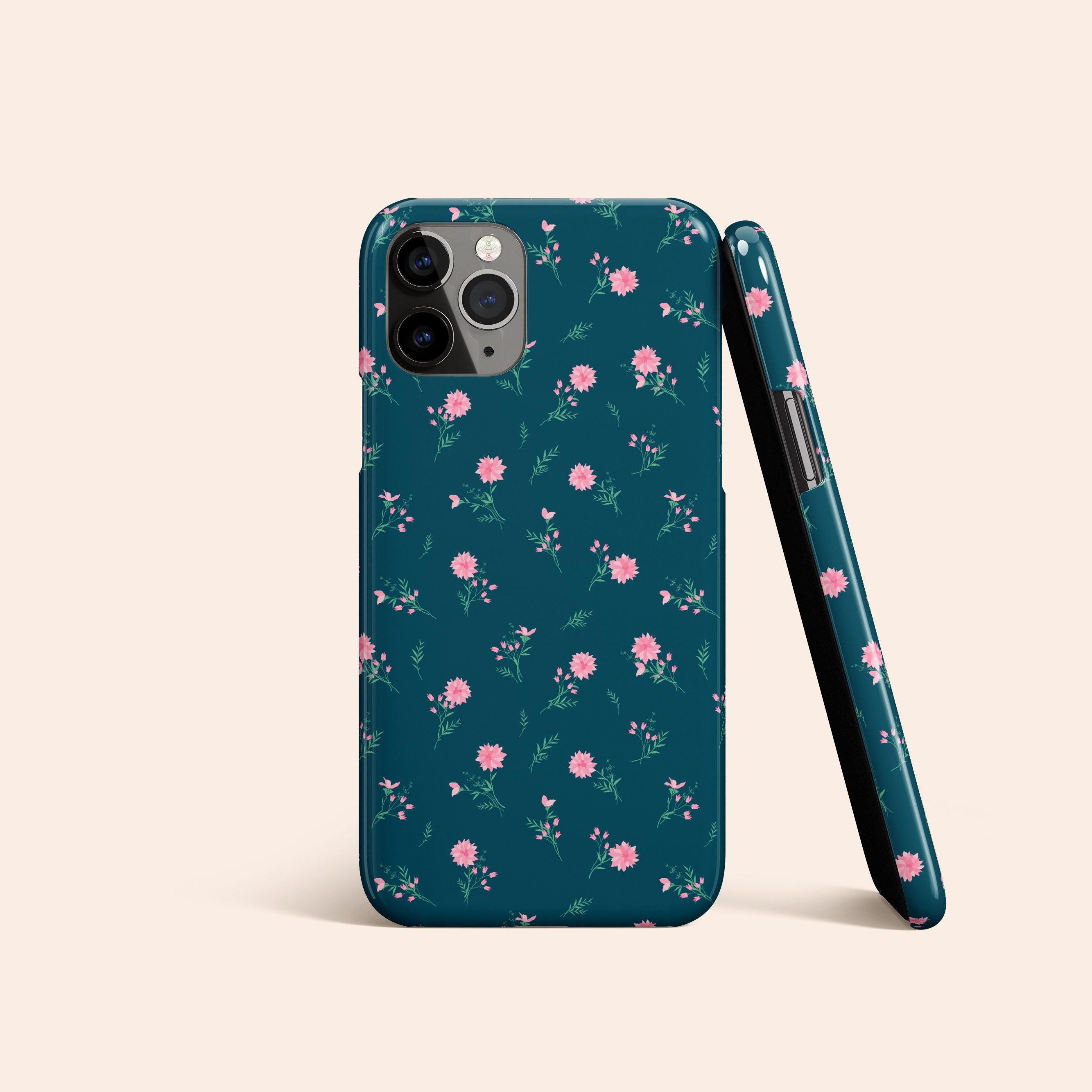 FEILER iPhone 14/13用ケース 花柄 Pink Floral Phone Case Teal iPhone 14 Case Pink Flowers iPhone 13