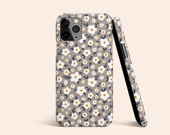 White Ditsy Floral Phone Case, Daisy Flowers iPhone 16 Case, Grey iPhone 15 Case, Flower Design iPhone 14 Pro Case, Protective Tough Cover