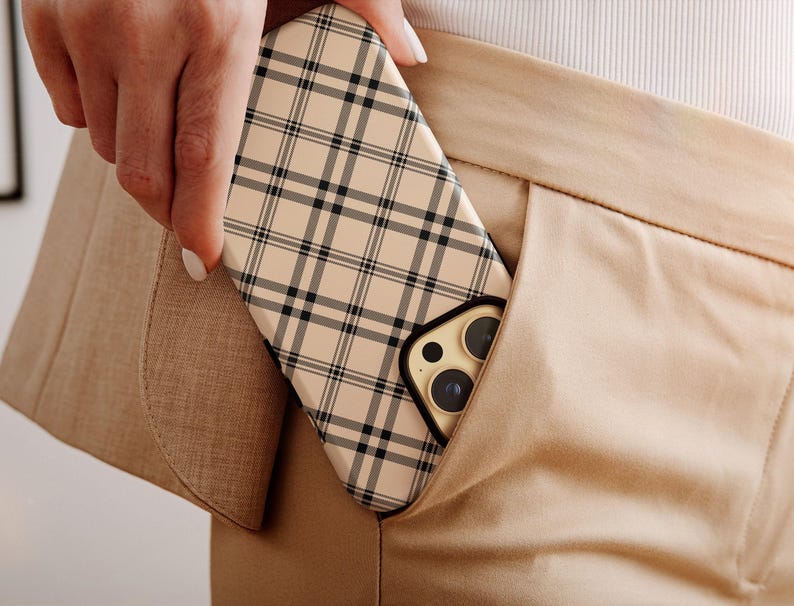 Capa xadrez marrom para celular, capa xadrez para iPhone 14, capa estilo preppy para iPhone 13, capa para iPhone 12 com tema outono, capa para iPhone 11 com tema outono, Galaxy S23, Pixel 7 imagem 5