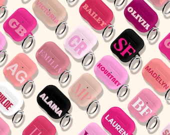 Pink Personalized AirPods Case, Hard Protective Cover, Carabiner Keychain