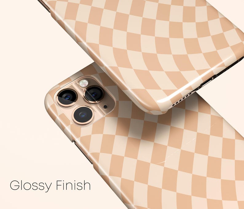 波模様のチェック柄スマホケース、ベージュチェック柄iPhone 14ケース、秋らしいiPhone 13ケース、レトロなiPhone 12ケース、秋のiPhone 11用保護ケース 画像 3