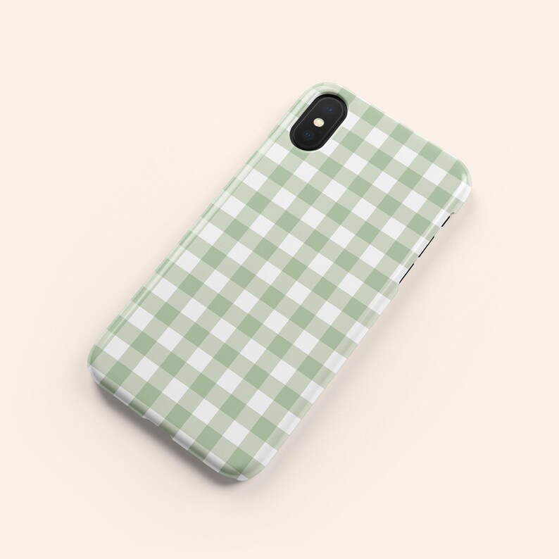 Green Gingham Phone Case, Checkered iPhone 13 Case, Green Plaid iPhone 12 Case, iPhone 11 Case, iPhone XR Case, Galaxy Phone Case, pixel image 6
