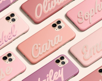 Roze gepersonaliseerde telefoonhoesje, aangepaste naam iPhone 14 hoesje, aangepast iPhone 13 hoesje, 3D naam iPhone 12 hoesje, Pastel iPhone 11 hoesje