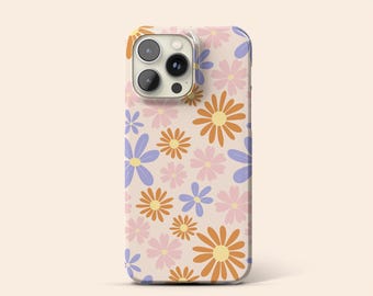 Retro Floral Phone Case, Flower iPhone 15 Case, Daisy Flowers iPhone 14 Case, 70s Aesthetic iPhone 13 Case, Beige iPhone 12 Tough Case