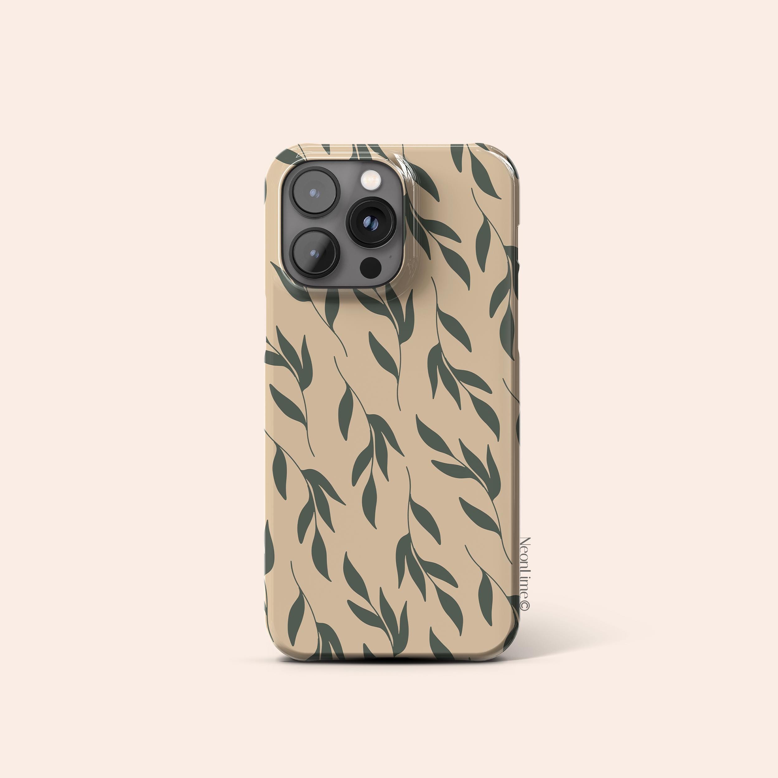 Neutral Tan Leaf Phone Case, Botanical Nature Inspired Green Leaves Pattern Protective Cover for iPhone and Samsung Neutral Tan Leaf Phone Case, Botanical Nature Inspired Green Leaves Pattern Protective Cover for iPhone and Samsung