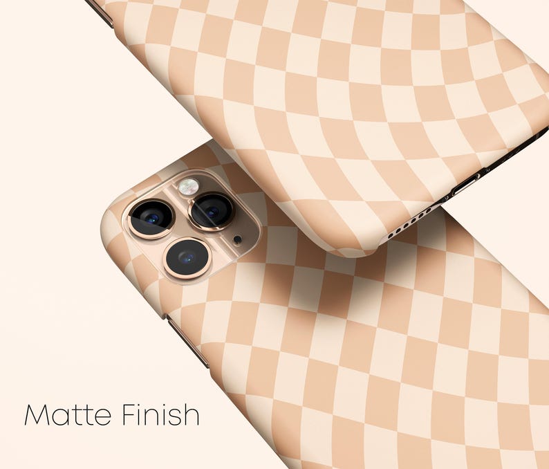 波模様のチェック柄スマホケース、ベージュチェック柄iPhone 14ケース、秋らしいiPhone 13ケース、レトロなiPhone 12ケース、秋のiPhone 11用保護ケース 画像 4