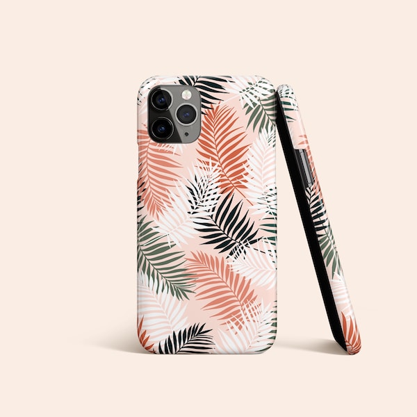 Tropical Palm Leaf Phone Case, Peach Tropical iPhone 13 Case, Palm Leaves iPhone 12 Case, iPhone 11 Case, iPhone XR, XS, X Case, Galaxy S21