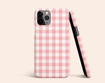 Pink Gingham Phone Case, Checkered iPhone 13 Case, Plaid iPhone 12 Case, iPhone 11 Pro Case, iPhone X XR XS Max Case, Samsung Galaxy Case