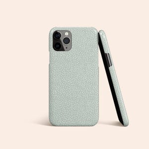 ダスティミント水玉模様のスマホケース、グリーンのiPhone 13ケース、iPhone 12ケース、iPhone 11 Proケース、iPhone X XR XSケース、Galaxy S22ケース、Pixelケース