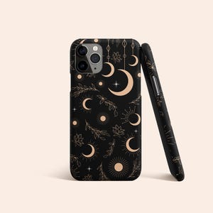 Black Celestial Phone Case, Moon iPhone 13 Case, Star iPhone 12 Case, Floral iPhone 11 Case, iPhone XR Case, Black iPhone XS Case, Pixel 5 image 1