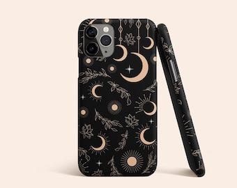 Black Celestial Phone Case, Moon iPhone 13 Case, Star iPhone 12 Case, Floral iPhone 11 Case, iPhone XR Case, Black iPhone XS Case, Pixel 5
