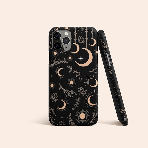 Black Celestial Phone Case, Moon iPhone 13 Case, Star iPhone 12 Case, Floral iPhone 11 Case, iPhone XR Case, Black iPhone XS Case, Pixel 5