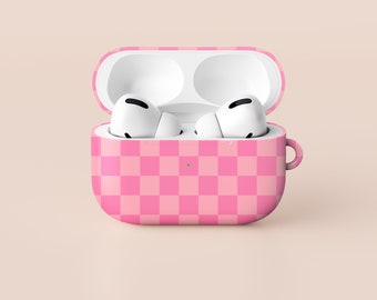 Pink Kariert AirPods Case Pastell Rosa Kariert AirPods Pro Case Retro Schachbrett Schutzhülle Für Apple Airpods Mit Karabiner Schlüsselbund