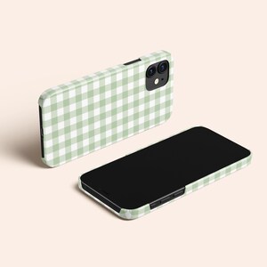 Green Gingham Phone Case, Checkered iPhone 13 Case, Green Plaid iPhone 12 Case, iPhone 11 Case, iPhone XR Case, Galaxy Phone Case, pixel image 5