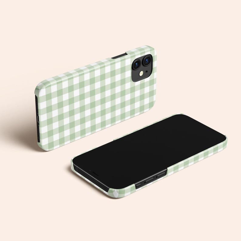 Green Gingham Phone Case, Checkered iPhone 13 Case, Green Plaid iPhone 12 Case, iPhone 11 Case, iPhone XR Case, Galaxy Phone Case, pixel image 5