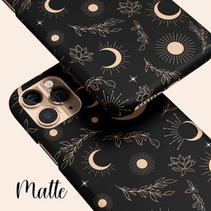 Black Celestial Phone Case, Moon iPhone 13 Case, Star iPhone 12 Case, Floral iPhone 11 Case, iPhone XR Case, Black iPhone XS Case, Pixel 5 image 5