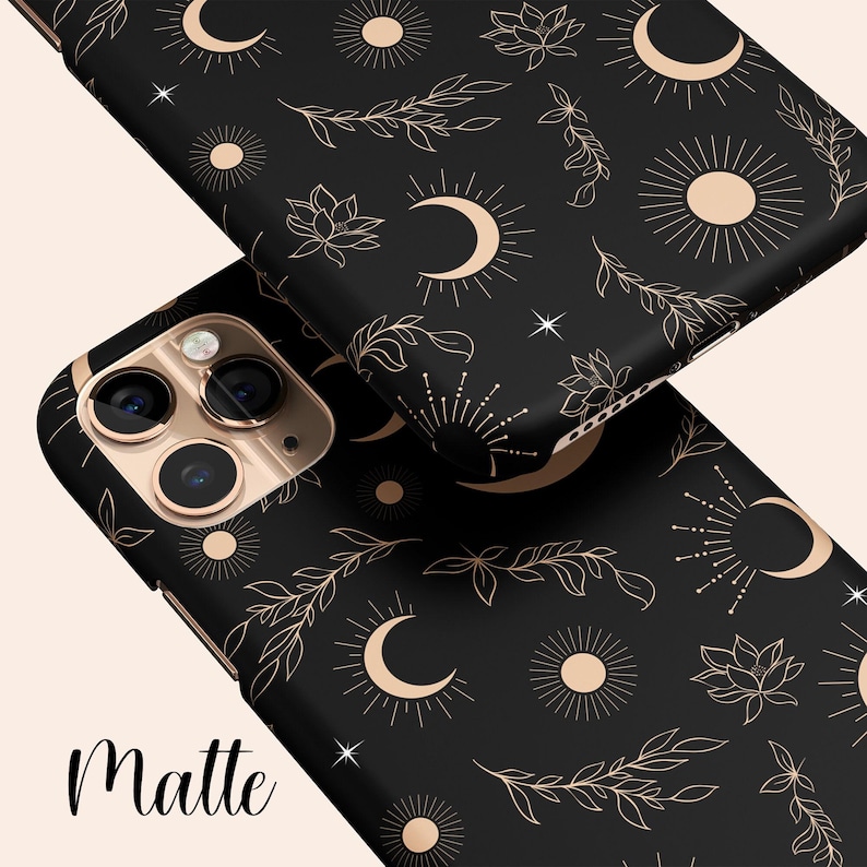 Black Celestial Phone Case, Moon iPhone 13 Case, Star iPhone 12 Case, Floral iPhone 11 Case, iPhone XR Case, Black iPhone XS Case, Pixel 5 image 5