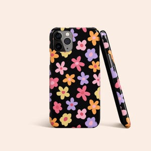 Colorful Flower Phone Case Retro Floral iPhone 14 Case Groovy iPhone 13 Case Black iPhone 12 Case Pink Flowers iPhone 11 Case Galaxy S23