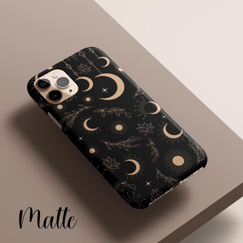 Black Celestial Phone Case, Moon iPhone 13 Case, Star iPhone 12 Case, Floral iPhone 11 Case, iPhone XR Case, Black iPhone XS Case, Pixel 5 image 6