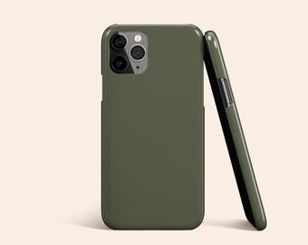 Olive Green Phone Case, Solid iPhone 15 Pro Max Protective Cover, iPhone 14 Tough Case, iPhone 13 Slim Case, iPhone 12 Case, Glossy Matte