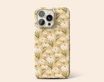 Daisy Flower Phone Case, White Wildflowers iPhone 16 Case, Spring Floral Pattern iPhone 15 Case, Yellow Protective Cover iPhone 14 Case