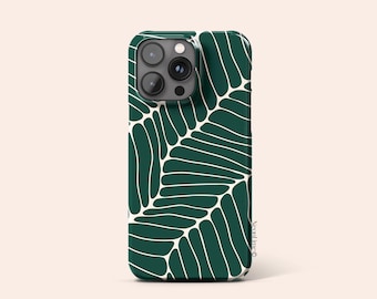 Dark Green Tropical Leaf Phone Case, Abstract Botanical Design Protective Cover for iPhone, Galaxy and Pixel