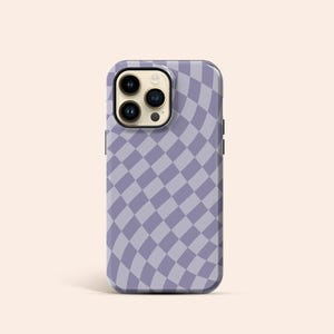 Lila gewellte Handyhülle, Retro iPhone 14 Hülle, Schachbrett iPhone 13 Hülle, Karo iPhone 12 Hülle, iPhone 11 Hülle, Galaxy S22 Hülle