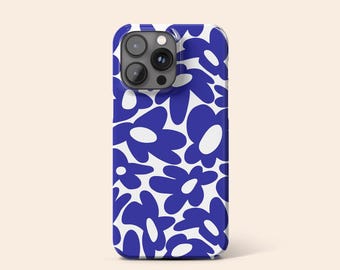 Retro Blue Flower Phone Case, Groovy iPhone 15 Pro Case, Wavy Floral iPhone 14 Slim Case, 70s Aesthetic iPhone 13 Case, iPhone 12 Tough Case