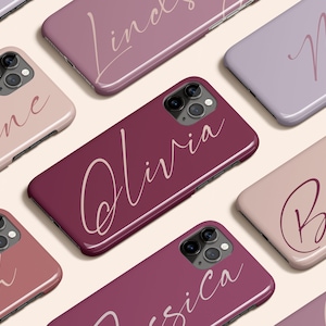Bes roze aangepaste telefoonhoes, paars gepersonaliseerd iPhone 13-hoesje, aangepast iPhone 12-hoesje, iPhone 11-hoesje, monogram iPhone XS XR X-hoesje