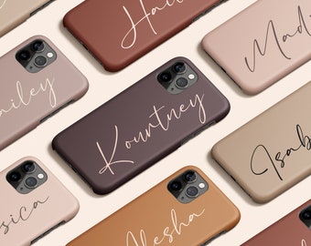 Fall Neutral Personalized Phone Case, Custom Cursive Name, Protective Cover