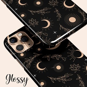 Black Celestial Phone Case, Moon iPhone 13 Case, Star iPhone 12 Case, Floral iPhone 11 Case, iPhone XR Case, Black iPhone XS Case, Pixel 5 image 4