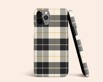Black and Ivory Tartan Plaid Phone Case, Checkered iPhone 14 Case, Autumn iPhone 13 Case, Fall iPhone 12 Case, Protective Phone Case