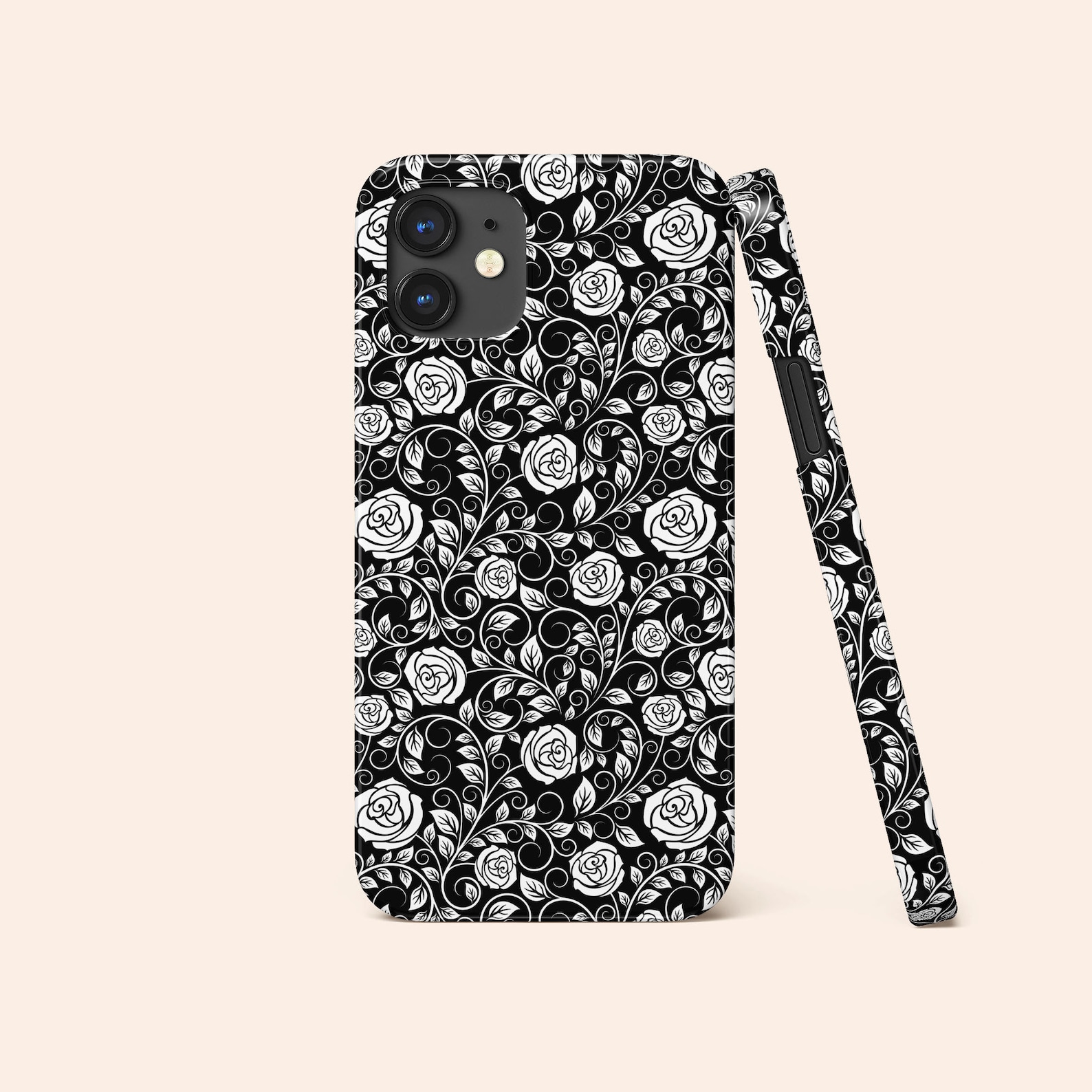 Black Rose Phone Case Black Rose iPhone 12 Case White Floral Etsy