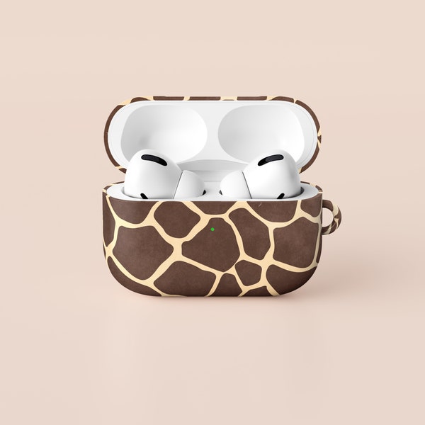 Giraffe AirPods Case Animal Print AirPods Pro Case Brown Protective Hard Airpod Case Cover with Carabiner Keychain 1st Gen 2nd Gen