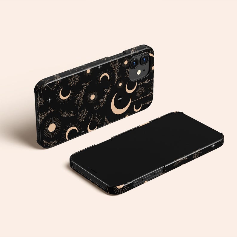 Black Celestial Phone Case, Moon iPhone 13 Case, Star iPhone 12 Case, Floral iPhone 11 Case, iPhone XR Case, Black iPhone XS Case, Pixel 5 image 3