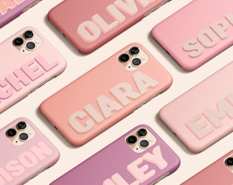 Pink Personalized Phone Case, Custom Pastel 3D Block Name, Protective Cover