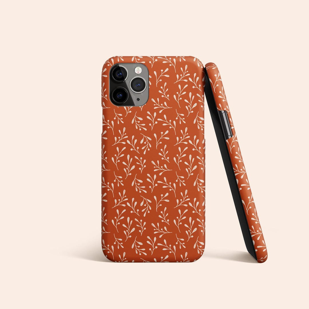 Dark Orange Phone Case, Orange Leaf iPhone 12 Case, Fall