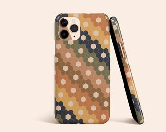 Hexagon Flower Phone Case, Rainbow Retro Geometric Pattern Design, Protective Hard Cover