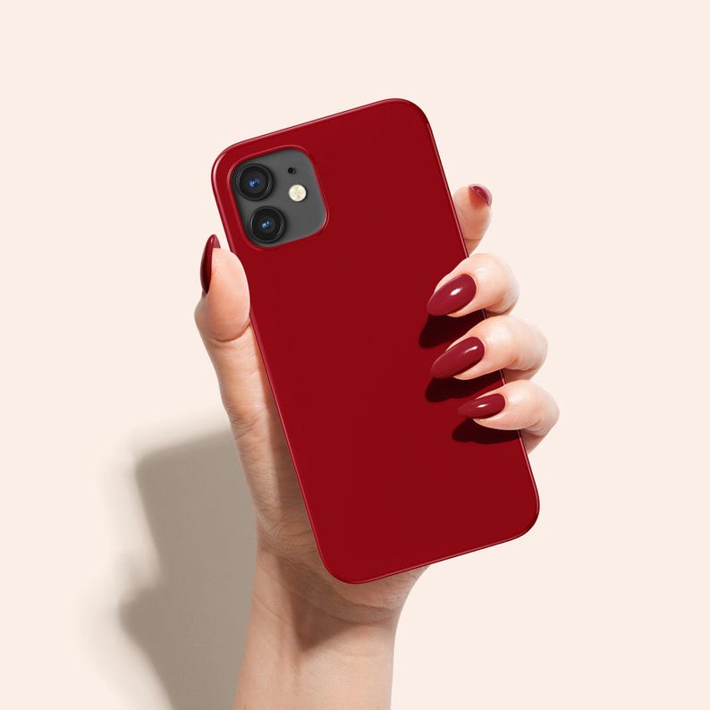 Cherry Red Phone Case, Deep Rich Solid Colored Design, Minimalistic Protective Hard Cover image 6