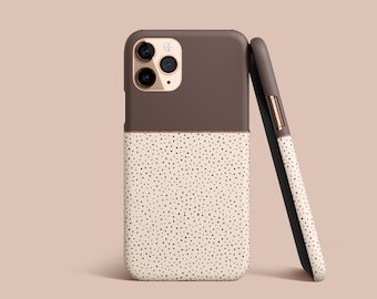 Brown Colorblock Phone Case, Tiny Polka Dot Pattern Protective Cover