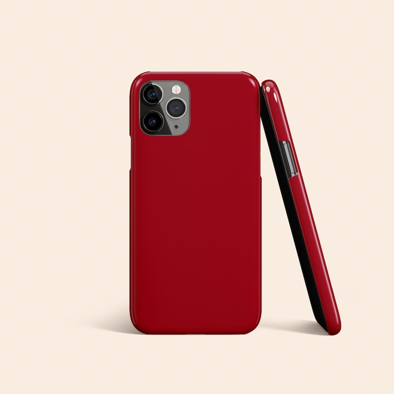 Cherry Red Phone Case, Deep Rich Solid Colored Design, Minimalistic Protective Hard Cover image 1