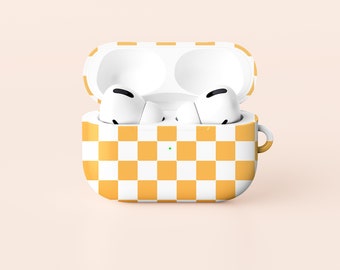 Estuche para AirPods con cuadros amarillos y pastel. Estuche para AirPods Pro con cuadros retro y funda protectora para AirPods de Apple con llavero con mosquetón.