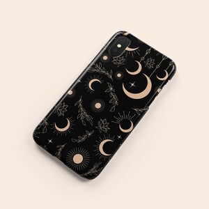 Black Celestial Phone Case, Moon iPhone 13 Case, Star iPhone 12 Case, Floral iPhone 11 Case, iPhone XR Case, Black iPhone XS Case, Pixel 5 image 7