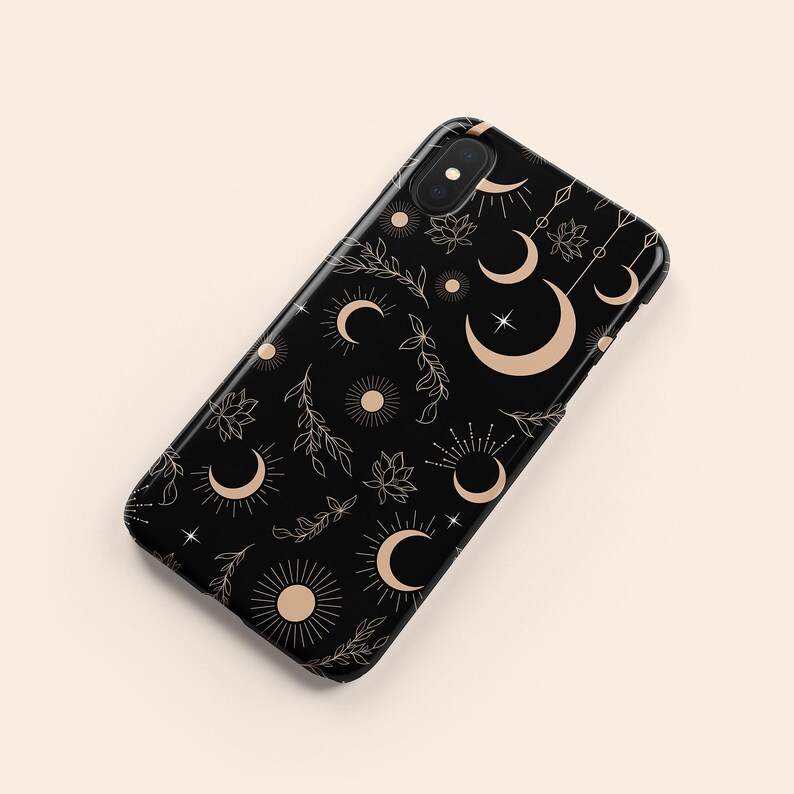 Black Celestial Phone Case, Moon iPhone 13 Case, Star iPhone 12 Case, Floral iPhone 11 Case, iPhone XR Case, Black iPhone XS Case, Pixel 5 image 7