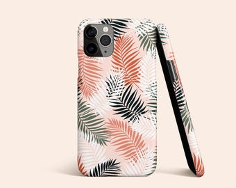 Handyhülle mit tropischem Palmenblatt-Motiv, Pfirsichfarbene iPhone 13 Hülle, iPhone 12 Hülle mit Palmenblättern, iPhone 11 Hülle, iPhone XR, XS, X Hülle, Galaxy S21