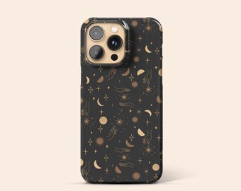 Moons and Stars Celestial Phone Case, Charcoal Black iPhone 14 Case, Spiritual iPhone 13 Case, Mystic iPhone 12 Case, Symbol iPhone 11
